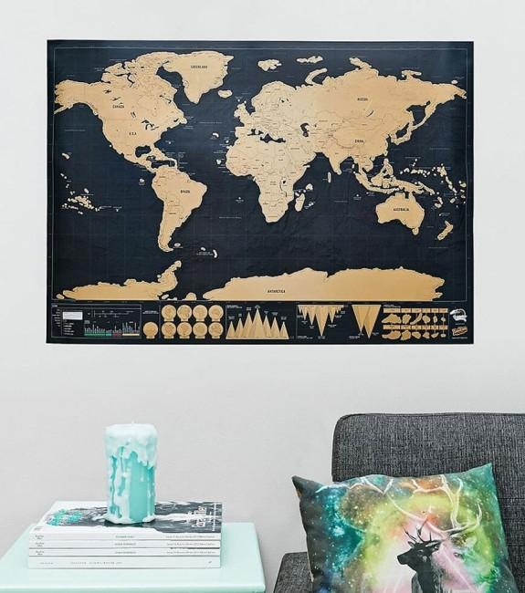 Décoration Carte du monde à gratter fond noir
