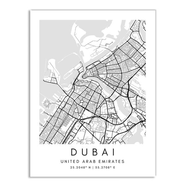 Affiche des rues de la ville de Dubai noir et blanc