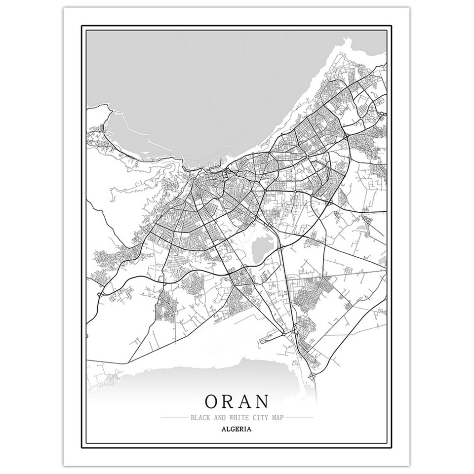 Affiche plan de Oran (Algérie) en noir et blanc