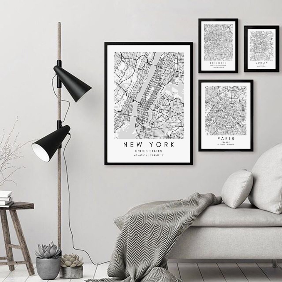 Affiche plan de Lille (France) en noir et blanc