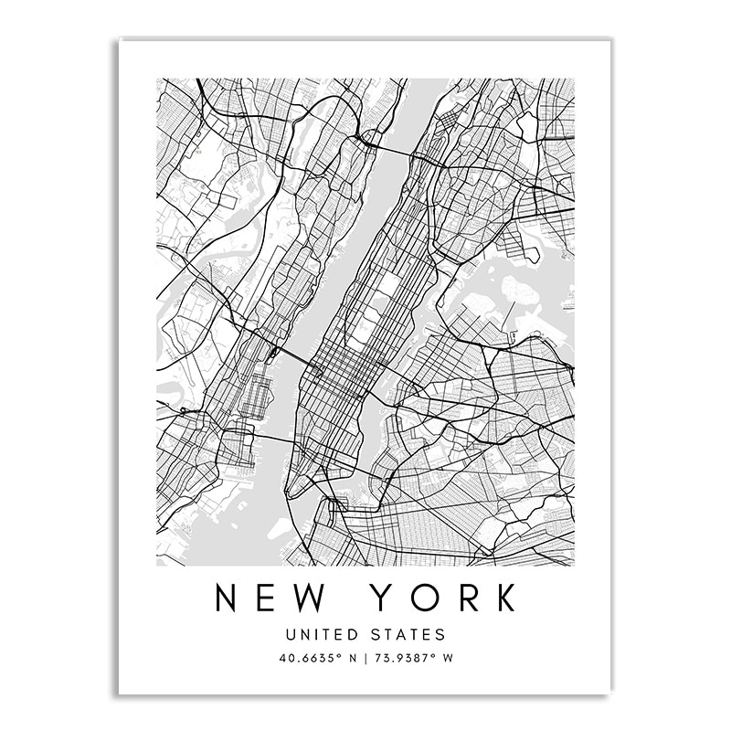 Affiche plan de New York (États-Unis) en noir et blanc
