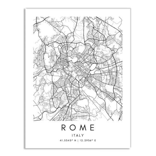 Affiche des rues de la ville de Rome noir et blanc
