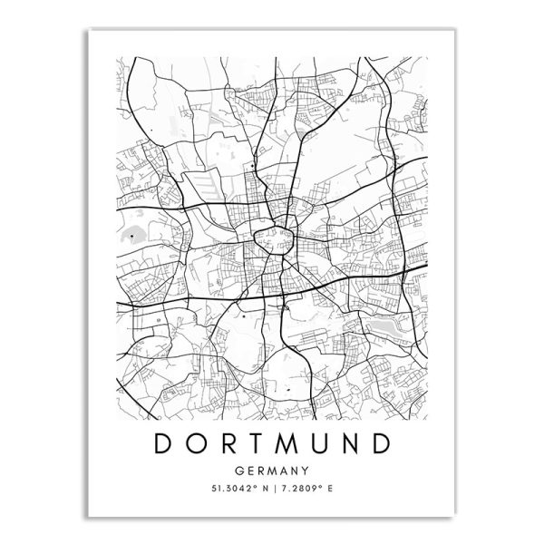 Affiche des rues de la ville de Dortmund noir et blanc