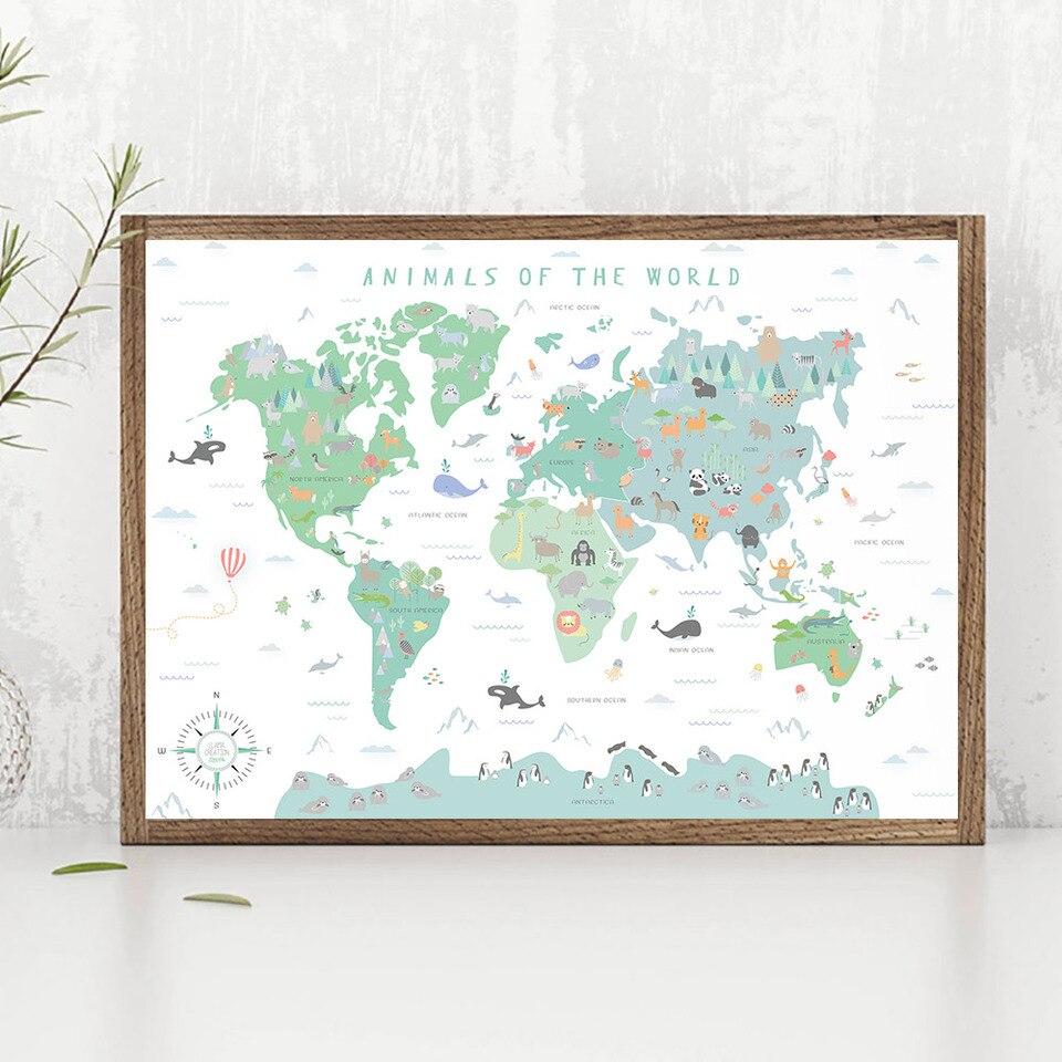 Carte du monde pour enfant avec dessins - Blanc