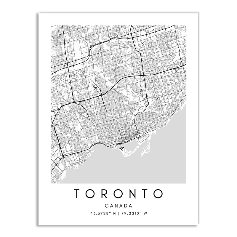 Affiche plan de Toronto (Canada) en noir et blanc