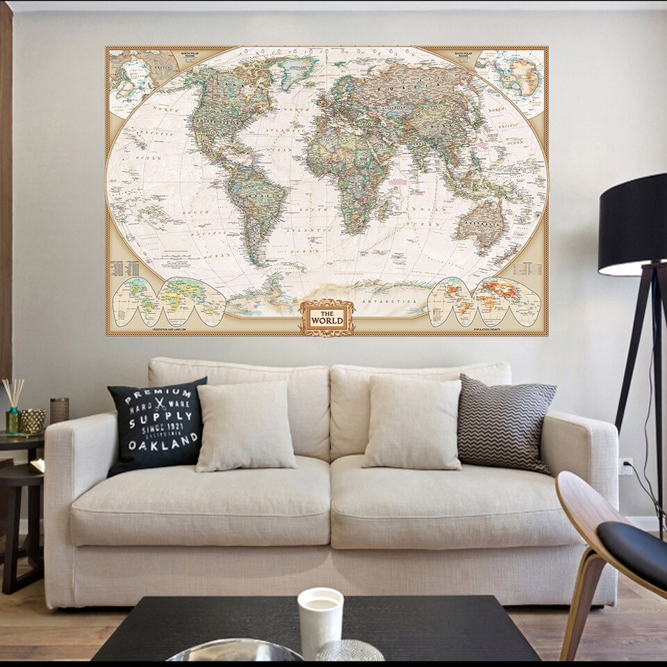 Grande carte du monde explorateur vintage