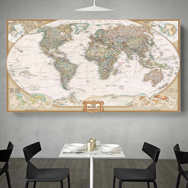 Grande carte du monde explorateur vintage XXL