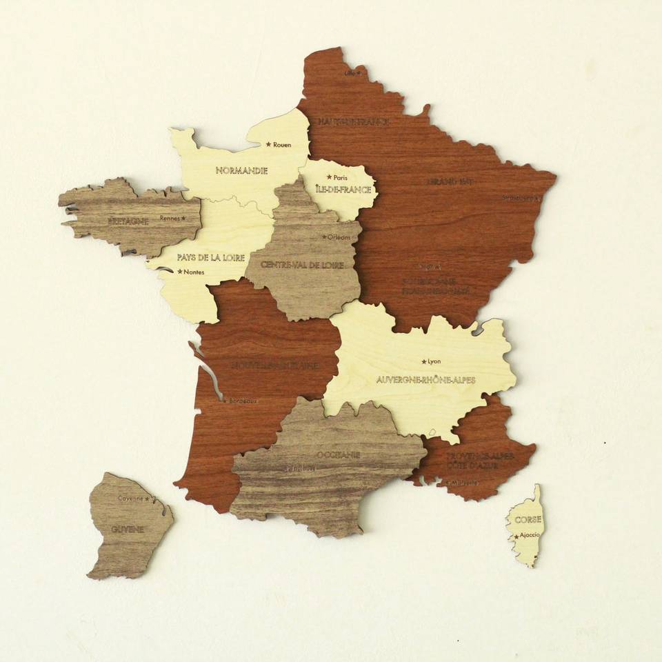 Carte de France 3D en bois - Multicolore