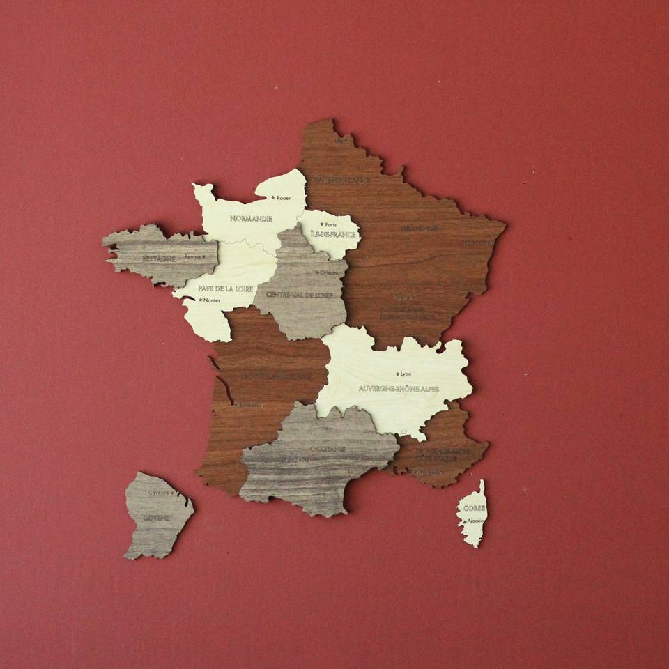 Carte de France 3D en bois - Multicolore