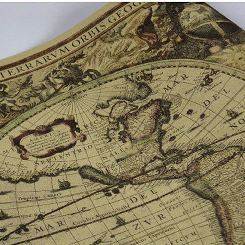 Ancienne carte du monde d'explorateur - Style ancien